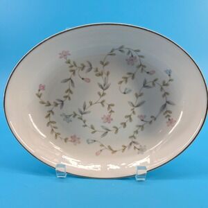 Harmony House Linda Fine China Oval Vegetable Bowl Japan Pink‎ Blue Floral 9.25"